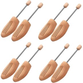 4 Pairs of Wood Shoe Tree Stretcher for Men Spring Coil Adjustable Unisex Shoe Shaper Large Size for Men and Women, Wood Shaper Women's Size 10 to 13.5 Man's Size 9 to 13