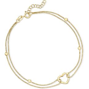 Ross-Simons 18kt Gold Over Sterling Heart and Bead Anklet. 9 inches