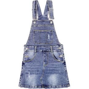 KIDSCOOL SPACE Girls Denim Skirt,6-14T Little Big Girls Ripped A-line Jean Overall Dress