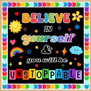 BELIEVE in YOURSELF Classroom Bulletin Board Decoration Set Motivational Cutouts Bulletin Board Wall Door Decor for Kindergarten Preschool Elementary Middle School