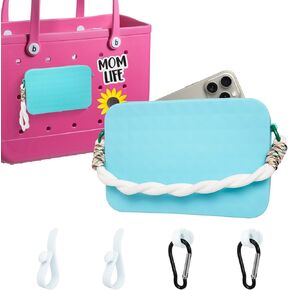 7Pcs Silicone Wallet for Bogg Bag Phone Holder,Momlife Sunflower Charms for Bogg Bag Accessories Inserts,4pcs Hooks Set for Bogg Bags,Bogg Organizer Pouch with Zipper,Beach Bag Accessories
