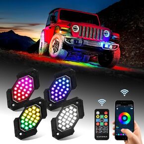 Upgrade 8 Pods RGB Rock Lights Kit - Multicolor Neon Underglow LED Pod Lights with Bluetooth App Control & RF Remote Control, Wheel Well Light for Trucks Jeep Wrangler ATV UTV SUV RZR Golf Cart