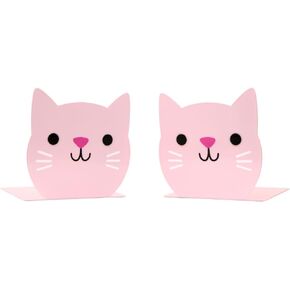 Lovely Pink Cat Kids Bookends Student Book Ends Cartoon Metal Bookends Office Desk School Library Decoration Bookshelf Book Organizer for Christmas Birthday Back to School Gift Gift