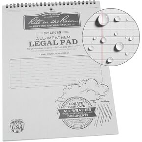 Rite in the Rain Weatherproof Legal Pad, 8.5" x 11", Gray Cover, Legal Pattern (No. LP785)