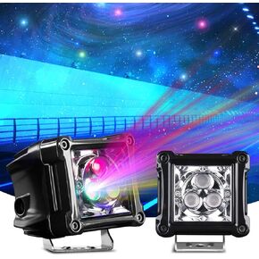 2 Park 3 inch RGB LED Light Pods with Halo, Star Projector Galaxy Lighting, Offroad Laser Whip Lights Strobe Light Bar with Rocker Switch Wiring for Cars, Outdoor, Christmas, Garden, Party