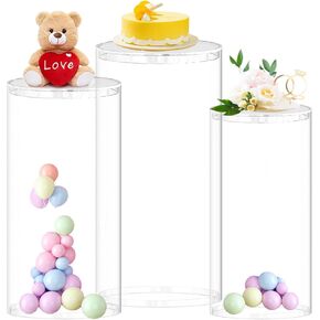 Clear Cylinder Pedestal Stands Party Cylinders Set of 3 Stand Round Cylinder Stands for Party Display Pillars Cylinder Tables for Parties Cake Desert Stand Cylinder for Birthday Wedding Decor
