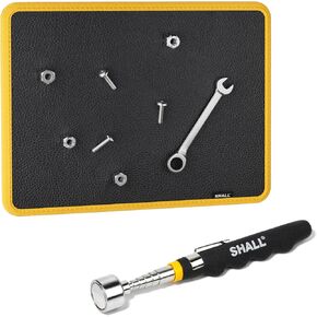 SHALL 3-Piece Magnetic Tool Parts Mat and Telescoping Magnetic Pickup Tool, Flexible Magnetic Tool Holder Pad W/ 83 Built-In-Magnets & 25LBS Pull Force Extendable Magnet for Mechanic Wrench Screw Bolt