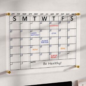Acrylic Calendar Whiteboard for Wall, Clear Monthly Planner Dry Erase White Board, w/ 8 Colors Markers, 15"x11"