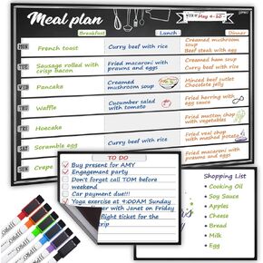 JJPRO Magnetic Dry Erase Meal Planning Whiteboard for Refrigerator-Magnetic Weekly Planner for Fridge-One Bonus Notepad whiteboard-Refrigerator Organizer with Weekly Planning Boards