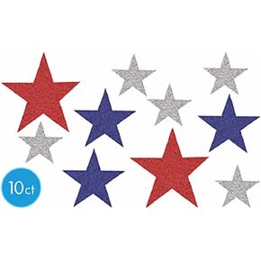 Red, White and Blue Glitter Star Assortment, 10pc