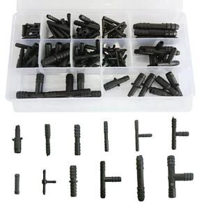 125 Pcs Vacuum Connector Assortment, Vacuum Hose Line Fittings Auto Vacuum Tubing Connector, Nylon Barbed Type Vacuum Tee Connector Kit, 12 Sizes Hose Tee Reducer and Straight Connector Set (125 PCS)