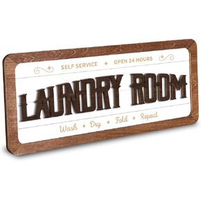 Laundry Room Signs Wall Decor - Laundry Sign for Laundry Room Decor, Rustic Laundry Decor for Laundry Room Accessories, Wash Dry Fold Repeat Laundry Rules Plaque