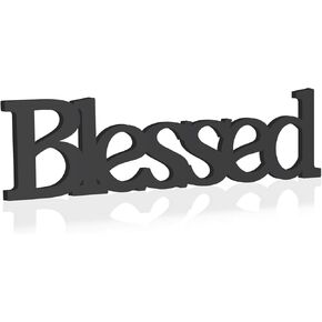 Blessed Letter Table Sign,Rustic Wooden Home Signs Decor (black)