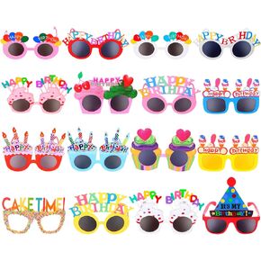 16 Pairs Happy Birthday Sunglasses Funny Photo Props Sunglasses Happy Birthday Party Novelty Sunglasses Sweet Cream Cake Glasses for Kids Adults Birthday Party Favors