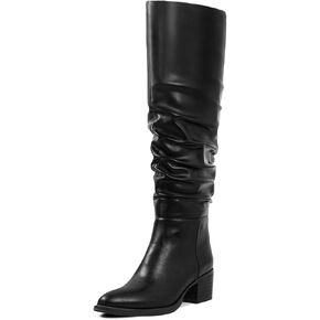 Shoe'N Tale Women's Over The Knee Thigh High Boots Chunky Block Heel Pointed Toe Slouchy Side Zipper Fall Weather Winter Boots
