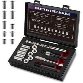 طقم إصلاح الخيوط M11X2.0 مع مثقاب HSS إدراج، صنبور، تجويف مضاد، سائق التثبيت، متري، حجمين إدراج الفولاذ المقاوم للصدأ 5 قطع 16.2 ملم و5 قطع 28.2 ملم in Kuwait