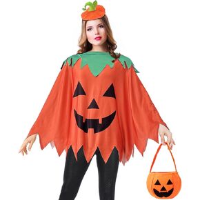 Apragaz 3 Pcs Pumpkin Costume Woman, Adult Pumpkin Poncho With Headband and Candy Bag, Easy and Funny Halloween Costumes for Women