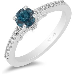 Jewelili Enchanted Disney Fine Jewelry Sterling Silver with 1/6 CTTW Diamond and London Blue Topaz Cinderella Ring, Size 6 in Kuwait