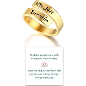 LIU JUN Just Breathe Lotus Ring For Women, To Sorority Sisters Best Friends Motivational Stainless Steel Spiral Wrap Twist Inspirational Friendship Gift Jewelry