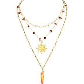 Sacina Layered Sun Necklace, Healing Crystal Necklace, Boho Necklace, Hippie Necklace, Summer Necklace, Beach Necklace, Christmas Jewelry Gift for Women