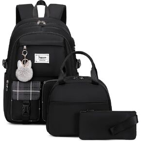 Women Fashion Travel Backpack Set Roomy Laptop Rucksack Set Casual Daypack for Girl Black