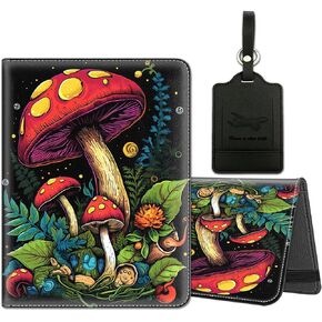 Passport Holder for Travel with Luggage Tag, PU Leather Passport Wallet with RFID Blocking for Women Men, Multi Card Slot Passport Cover Case, Turtle Art