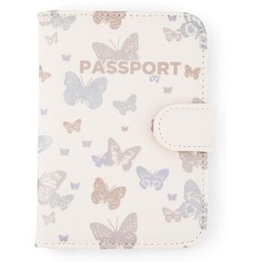 MIAMICA Trendy Designer Bone Metallic Blue Butteffly Passport ID Case Cover Holder Travel Wallet