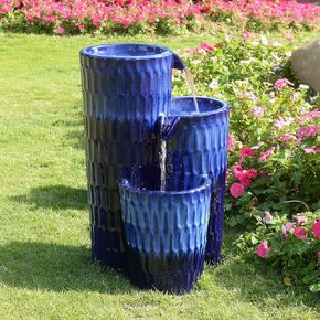 Blue Ceramic Fountain - Serenity in Simplicity, No Lights