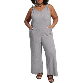 RITERA Plus Size Jumpsuits For Curvy Women Sleeveless Adjustable Knot Straps Long Wide Leg Pant Pocket Overalls Fall XL-5XL