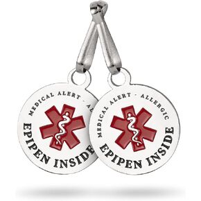 EpiPen Bag tag (2 Units) | Medical Alert tag for Bag| Durable, Double-Sided Metal Tags | 3cm / 1.25 inch Diameter | Clips onto Any Zipper