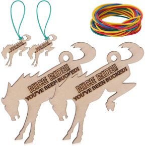 Hungdao 30 Pcs You've Been Bucked Buck Yeah Bronco Tags Buck Bronco Tag Buck Buck Bronco Gifts Wooden Horse Shape Tag and Rubber Bands for Hiding Game, 1.57 x 2.36 Inches