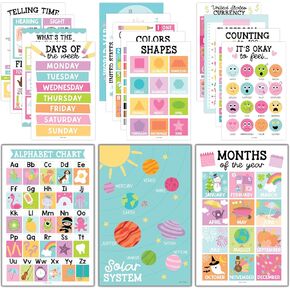 16 Colorful Preschool Classroom Posters - Educational Posters For Toddlers 1-3, Toddler Learning Posters, Homeschooling Supplies, Alphabet Poster For Toddlers, Days Of The Week Poster For Kids Posters