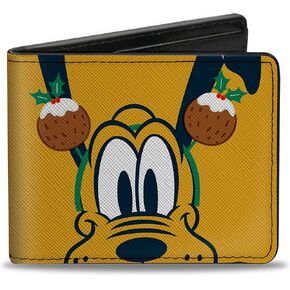 Buckle-Down Disney Wallet, Bifold, Holiday Christmas Pluto Character Close Up Orange, Vegan Leather