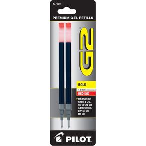 Pilot, G2 Gel Ink Refills, Bold Point 1 mm, Red, Pack of 2