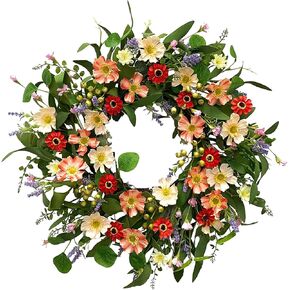 Decor Wreath,24" Daisy and Lavender Wreath,Beautiful Artificial Spring and Summer Wreath Front Door or Home Decoration