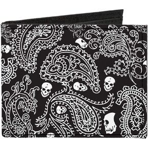 Buckle-Down Men's Standard Canvas Bifold Wallet Paisley Skulls, 4.0" x 3.5"