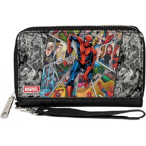 Buckle-Down Marvel Comics Wallet, Zip Around, Spider Man Beyond Amazing Character Collage, Vegan Leather