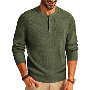 PJ PAUL JONES Mens Henley Sweaters Waffle Crewneck Pullover Sweaters Jumper Sweater