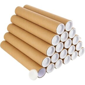 20 PCS Cardboard Tubes Poster Tube Postal Tubes Heavy Duty Brown Postal Tubes 300X40 MM With Plastic End Caps For Protecting Prints Charts Paper Maps Artworks
