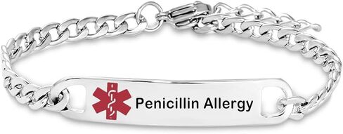 Medical Alert Bracelet for Women Men Penicillin Allergy Warfarin High Blood Pressure Pre-engraved Stainless Steel Anniversary Birthday in Saudi Arabia