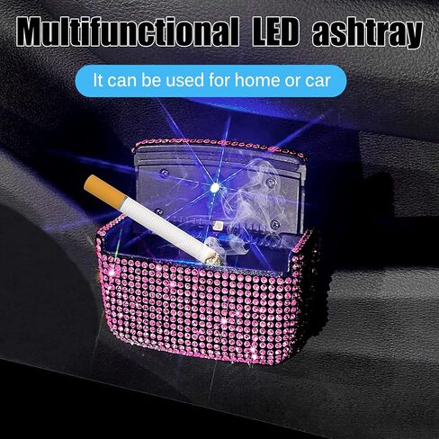 Car Cigarette Ashtray Air Outlet Ashtray Auto Car Cigarette Ashtray with Lid Blue LED Light Indicator Smokeless Ash for Car Cup Holder(Pink) in Saudi Arabia