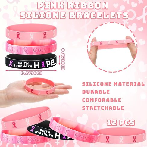 Hungdao 86 Pcs Breast Cancer Awareness Gifts Breast Cancer Silicone Bracelets Breast Cancer Stickers Breast Cancer Keychains Breast Cancer Awareness Buttons Badge for Women(Pink Ribbon) in Saudi Arabia