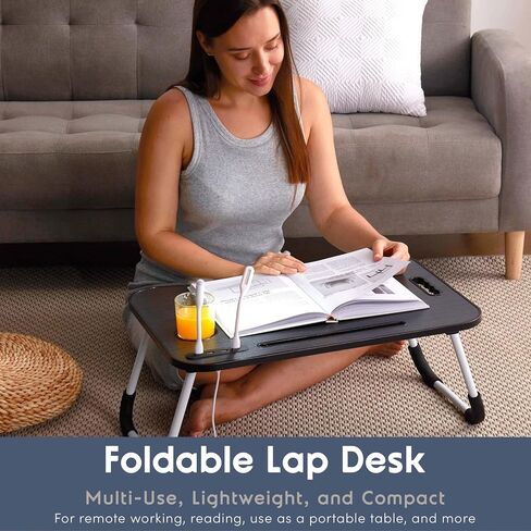 Nestl Lap Desk for Laptop - Foldable Laptop Desk for Bed and Couch, Portable and Lightweight Laptop Stand for Bed Breakfast, Working, Reading, and Writing, Lap Table with USB Ports, Large Laptop Tray in Saudi Arabia