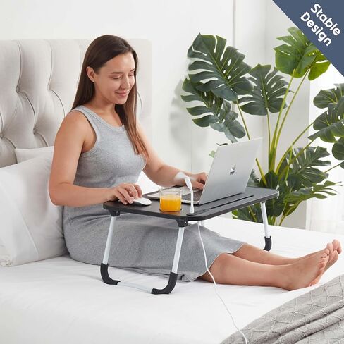 Nestl Lap Desk for Laptop - Foldable Laptop Desk for Bed and Couch, Portable and Lightweight Laptop Stand for Bed Breakfast, Working, Reading, and Writing, Lap Table with USB Ports, Large Laptop Tray in Saudi Arabia