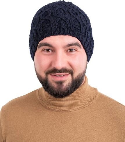 SAOL 100% Merino Wool - Irish Cable Knit Winter Hat for Men's in Saudi Arabia