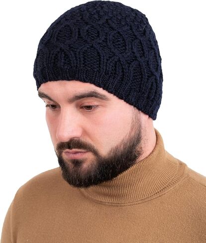 SAOL 100% Merino Wool - Irish Cable Knit Winter Hat for Men's in Saudi Arabia