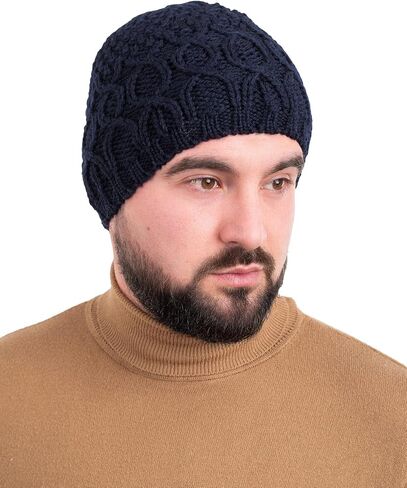 SAOL 100% Merino Wool - Irish Cable Knit Winter Hat for Men's in Saudi Arabia