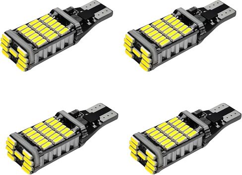 4 قطع مصابيح LED عكسية، شرائح سطوع فائقة 6500K 45SMD-4014 لمصباح إشارة الانعطاف، مصابيح احتياطية لإيقاف الفرامل T15 LED خالية من الأخطاء، ملحقات السيارة العالمية (أبيض) in Kuwait