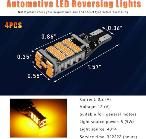4 قطع مصابيح LED عكسية، شرائح سطوع فائقة 6500K 45SMD-4014 لمصباح إشارة الانعطاف، مصابيح احتياطية لإيقاف الفرامل T15 LED خالية من الأخطاء، ملحقات السيارة العالمية (أبيض) in Kuwait