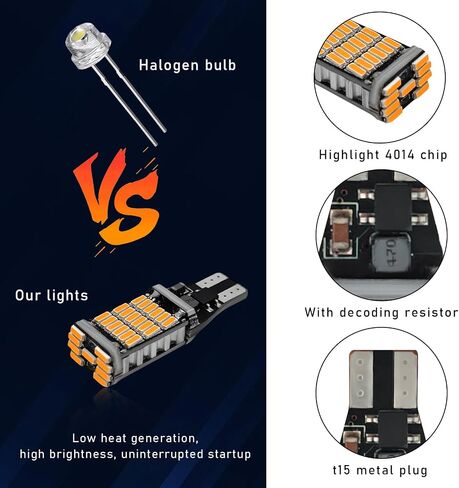 4 قطع مصابيح LED عكسية، شرائح سطوع فائقة 6500K 45SMD-4014 لمصباح إشارة الانعطاف، مصابيح احتياطية لإيقاف الفرامل T15 LED خالية من الأخطاء، ملحقات السيارة العالمية (أبيض) in Kuwait